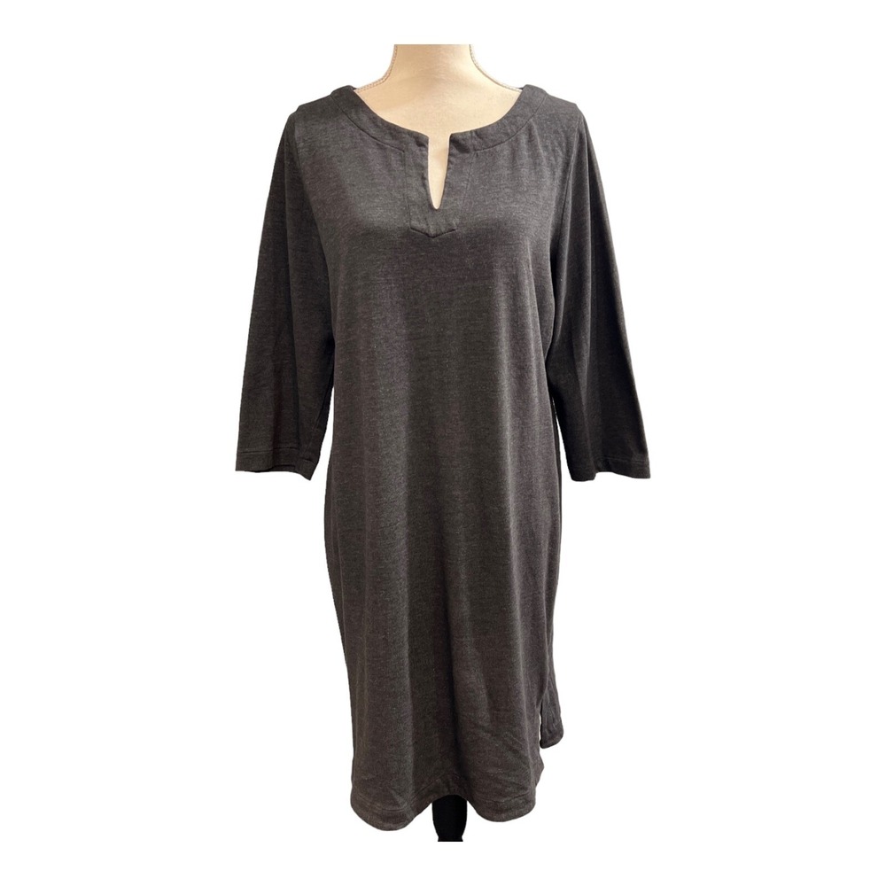 J Peterman Dress Gray Cotton Rayon Blend Midi Size L Boxy Oversized Comfort